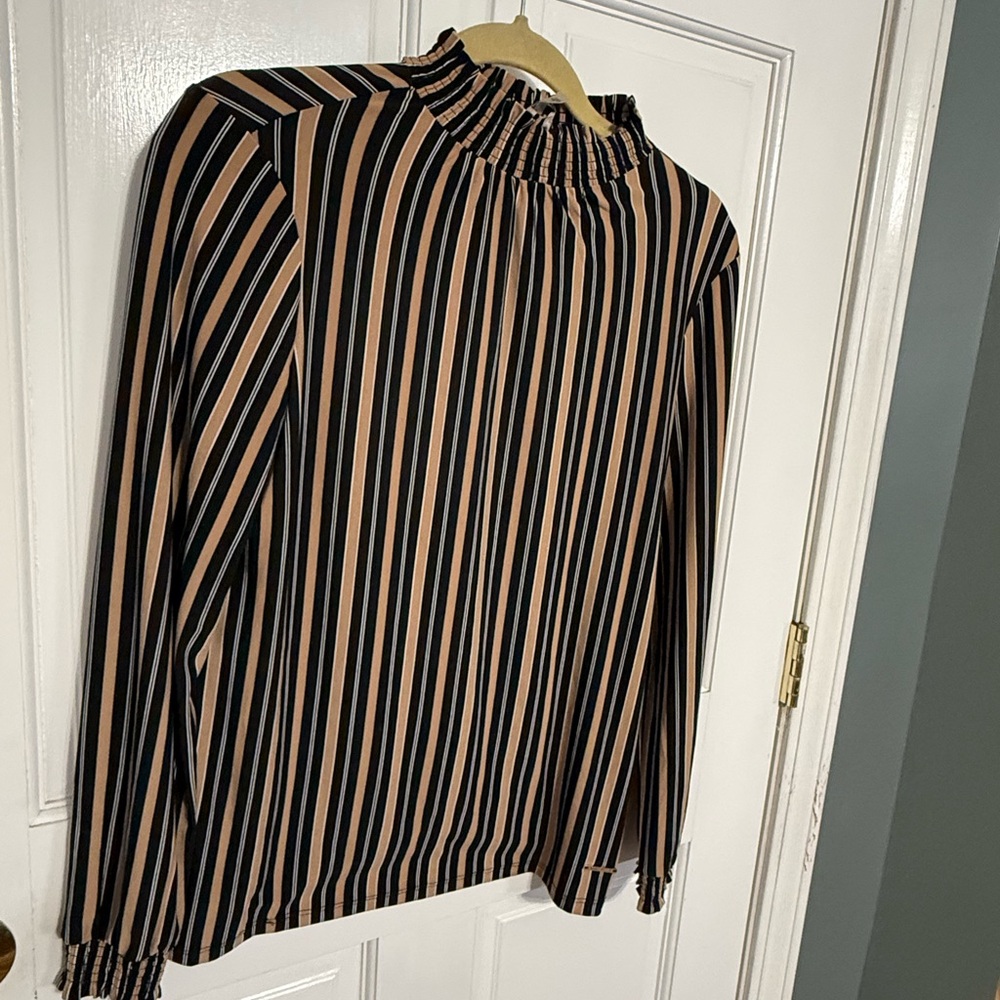 Anne Klein Black and Tan Striped Blouse
